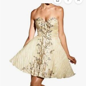 ❤️ NEW Terani Couture  Strapless Gold embellished dress